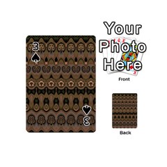 Boho Green Brown Pattern Playing Cards 54 Designs (Mini) from ArtsNow.com Front - Spade3
