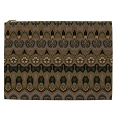 Boho Green Brown Pattern Cosmetic Bag (XXL) from ArtsNow.com Front