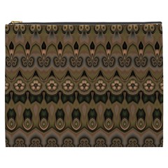 Boho Green Brown Pattern Cosmetic Bag (XXXL) from ArtsNow.com Front