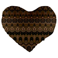 Boho Green Brown Pattern Large 19  Premium Flano Heart Shape Cushions from ArtsNow.com Front