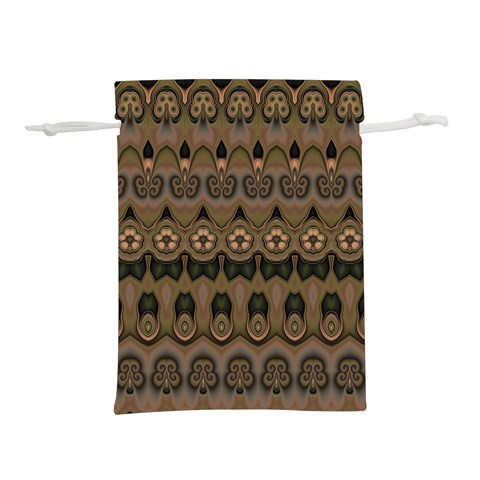 Boho Green Brown Pattern Lightweight Drawstring Pouch (L) from ArtsNow.com Front