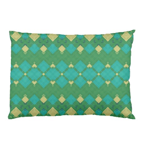 Boho Green Blue Checkered Pillow Case (Two Sides) from ArtsNow.com Front
