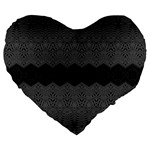 Boho Black Grey Pattern Large 19  Premium Flano Heart Shape Cushions