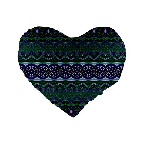 Boho Blue Green  Standard 16  Premium Heart Shape Cushions from ArtsNow.com Front