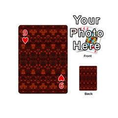 Boho Dark Red Floral Playing Cards 54 Designs (Mini) from ArtsNow.com Front - Heart9