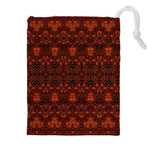 Boho Dark Red Floral Drawstring Pouch (5XL) from ArtsNow.com Front
