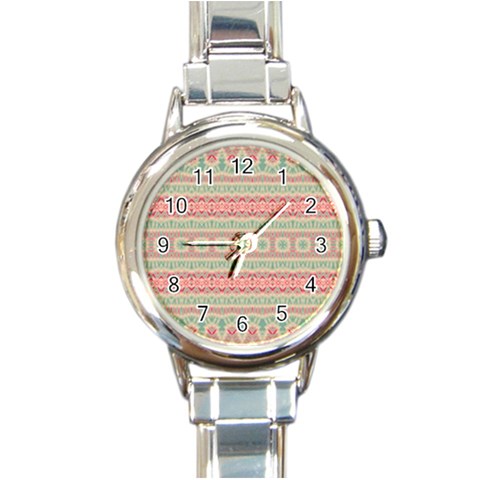 Boho Teal Pink Round Italian Charm Watch from ArtsNow.com Front