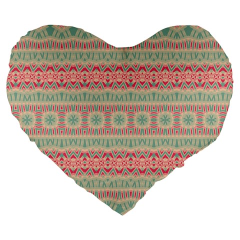 Boho Teal Pink Large 19  Premium Flano Heart Shape Cushions from ArtsNow.com Front