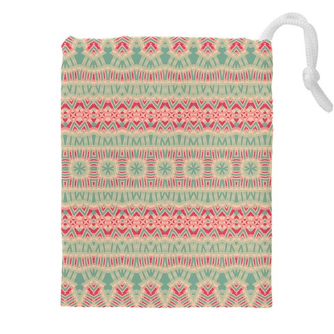 Boho Teal Pink Drawstring Pouch (5XL) from ArtsNow.com Front