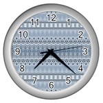 Boho Faded Blue Grey Wall Clock (Silver)