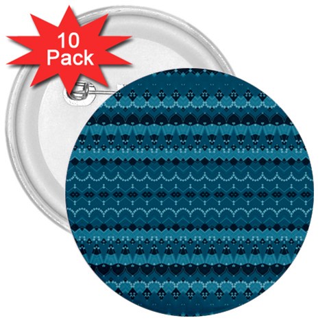 Boho Teal Pattern 3  Buttons (10 pack)  from ArtsNow.com Front