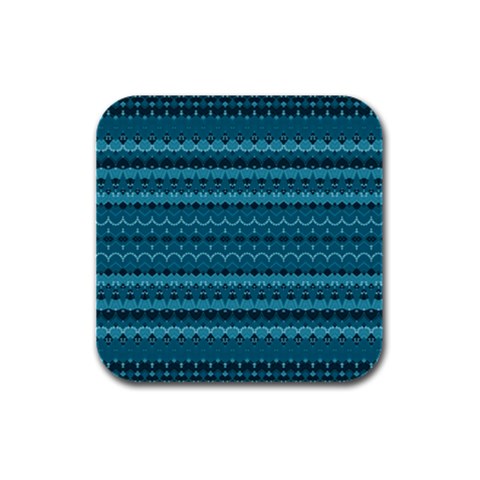 Boho Teal Pattern Rubber Square Coaster (4 pack)  from ArtsNow.com Front