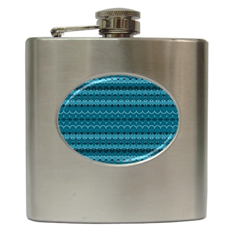 Boho Teal Pattern Hip Flask (6 oz) from ArtsNow.com Front