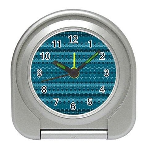 Boho Teal Pattern Travel Alarm Clock from ArtsNow.com Front
