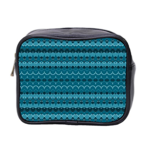Boho Teal Pattern Mini Toiletries Bag (Two Sides) from ArtsNow.com Front
