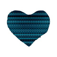 Boho Teal Pattern Standard 16  Premium Heart Shape Cushions from ArtsNow.com Front