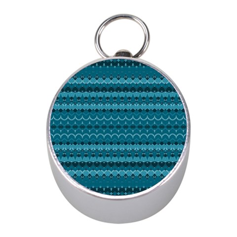 Boho Teal Pattern Mini Silver Compasses from ArtsNow.com Front