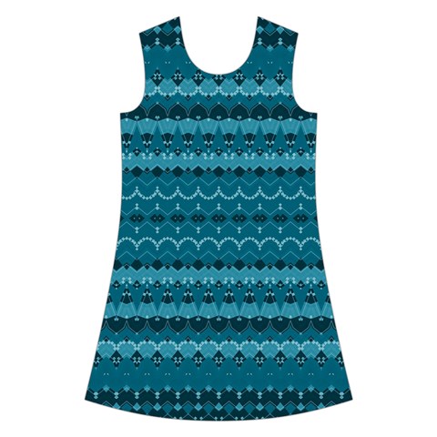 Boho Teal Pattern Kids  Short Sleeve Velvet Dress from ArtsNow.com Front