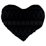 Boho Black and Silver Large 19  Premium Flano Heart Shape Cushions