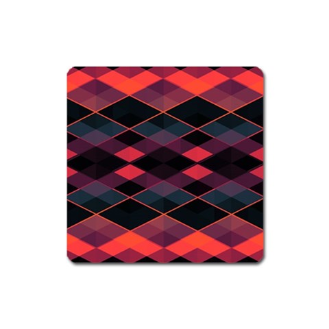 Pink Orange Black Diamond Pattern Square Magnet from ArtsNow.com Front