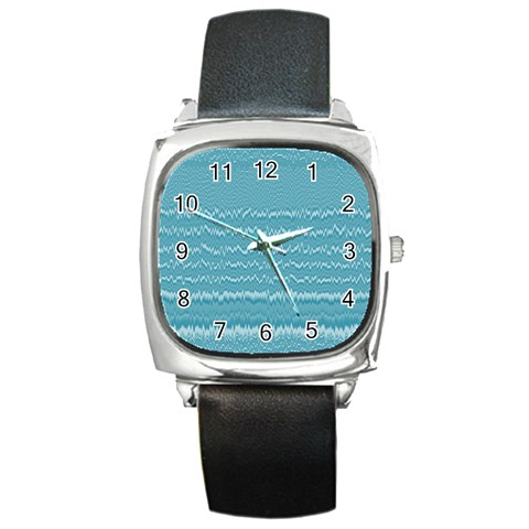 Boho Teal Stripes Square Metal Watch from ArtsNow.com Front