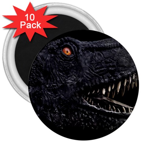 Trex Dinosaur Head Dark Poster 3  Magnets (10 pack)  from ArtsNow.com Front