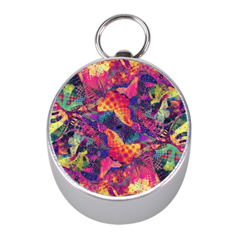 Colorful Boho Abstract Art Mini Silver Compasses from ArtsNow.com Front