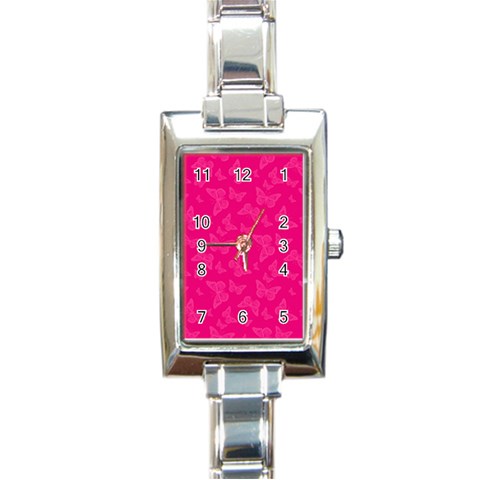 Magenta Pink Butterflies Pattern Rectangle Italian Charm Watch from ArtsNow.com Front