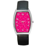 Magenta Pink Butterflies Pattern Barrel Style Metal Watch