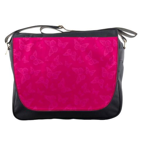 Magenta Pink Butterflies Pattern Messenger Bag from ArtsNow.com Front