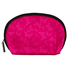 Magenta Pink Butterflies Pattern Accessory Pouch (Large) from ArtsNow.com Front