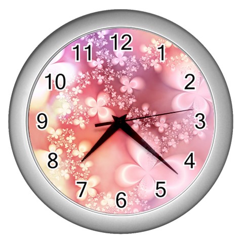 Boho Pastel Pink Floral Print Wall Clock (Silver) from ArtsNow.com Front