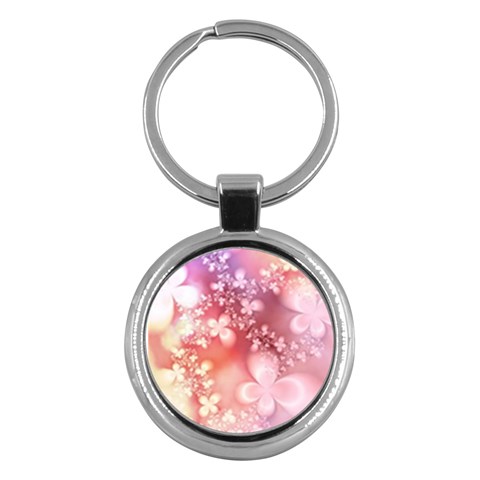 Boho Pastel Pink Floral Print Key Chain (Round) from ArtsNow.com Front