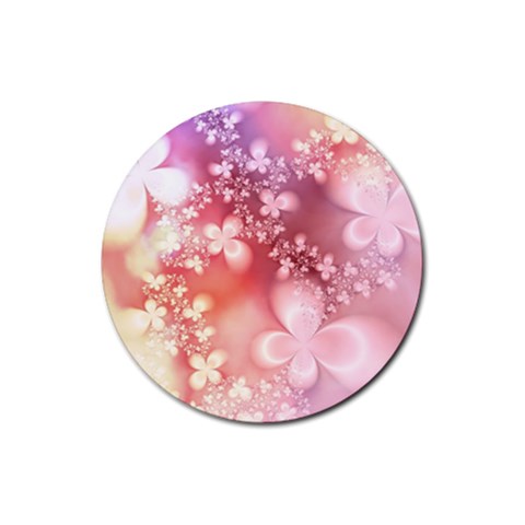Boho Pastel Pink Floral Print Rubber Coaster (Round)  from ArtsNow.com Front