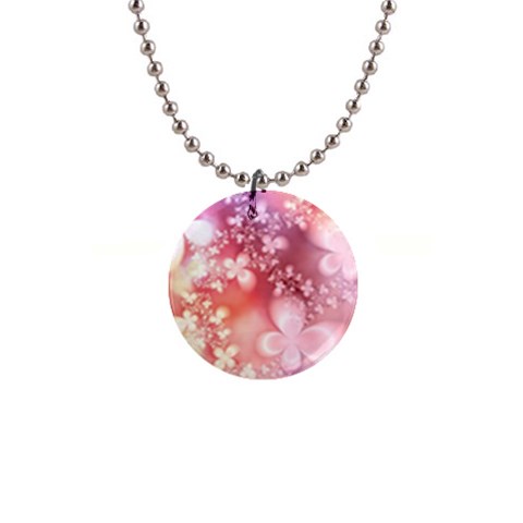 Boho Pastel Pink Floral Print 1  Button Necklace from ArtsNow.com Front
