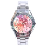 Boho Pastel Pink Floral Print Stainless Steel Analogue Watch