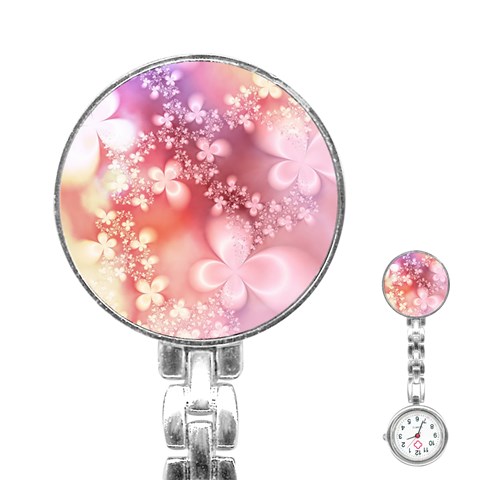 Boho Pastel Pink Floral Print Stainless Steel Nurses Watch from ArtsNow.com Front