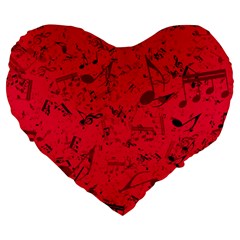 Scarlet Red Music Notes Large 19  Premium Flano Heart Shape Cushions from ArtsNow.com Front