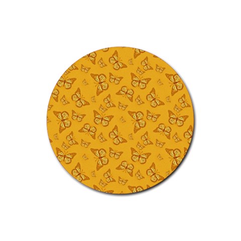 Mustard Yellow Monarch Butterflies Rubber Coaster (Round)  from ArtsNow.com Front