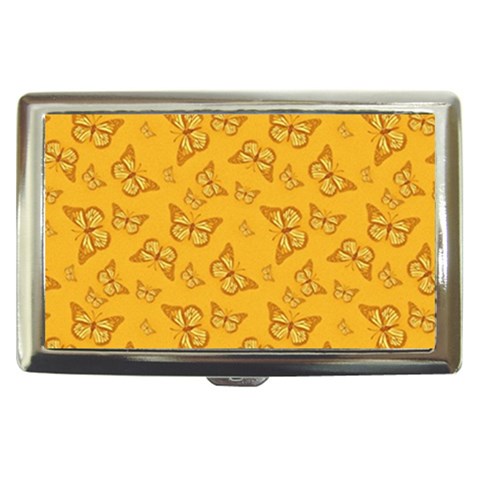 Mustard Yellow Monarch Butterflies Cigarette Money Case from ArtsNow.com Front