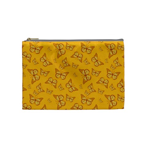 Mustard Yellow Monarch Butterflies Cosmetic Bag (Medium) from ArtsNow.com Front