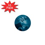 Teal Floral Print 1  Mini Buttons (10 pack) 