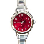 Scarlet Red Floral Print Round Italian Charm Watch