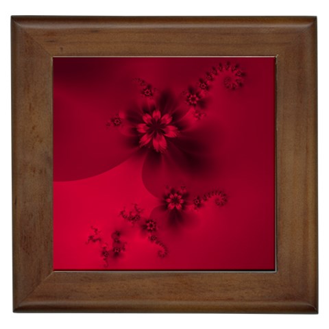 Scarlet Red Floral Print Framed Tile from ArtsNow.com Front