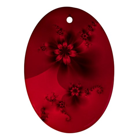 Scarlet Red Floral Print Ornament (Oval) from ArtsNow.com Front