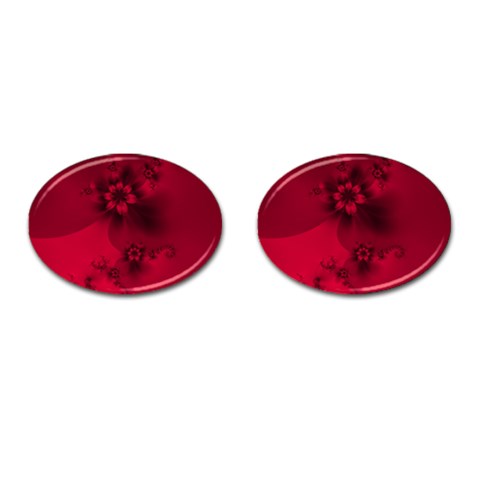 Scarlet Red Floral Print Cufflinks (Oval) from ArtsNow.com Front(Pair)