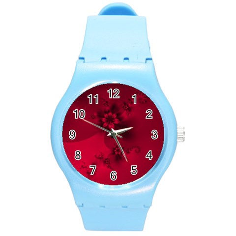 Scarlet Red Floral Print Round Plastic Sport Watch (M) from ArtsNow.com Front
