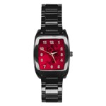 Scarlet Red Floral Print Stainless Steel Barrel Watch