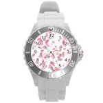 Pink Wildflower Print Round Plastic Sport Watch (L)