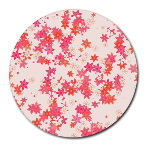 Vermilion and Coral Floral Print Round Mousepads from ArtsNow.com Front